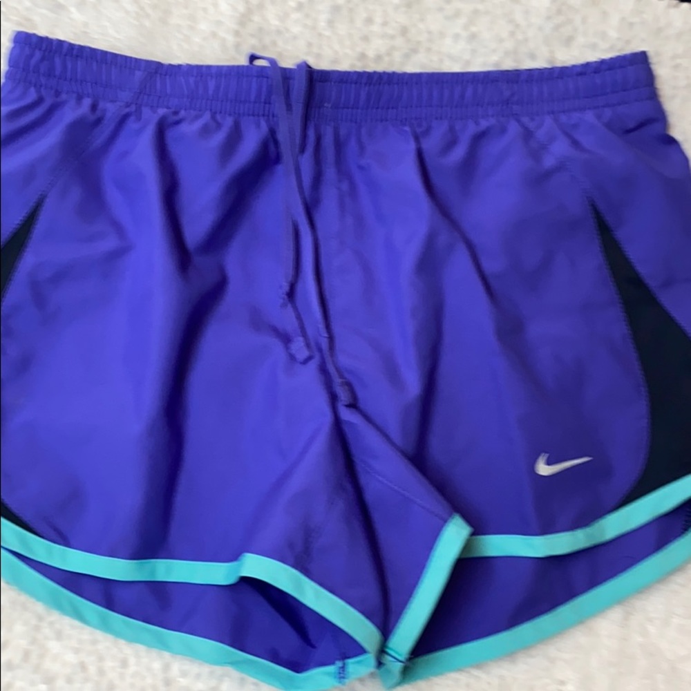 Nike purplish and turquoise running shorts